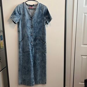 Lazy Oaf Blue Acid-Wash Denim Jumpsuit Romper